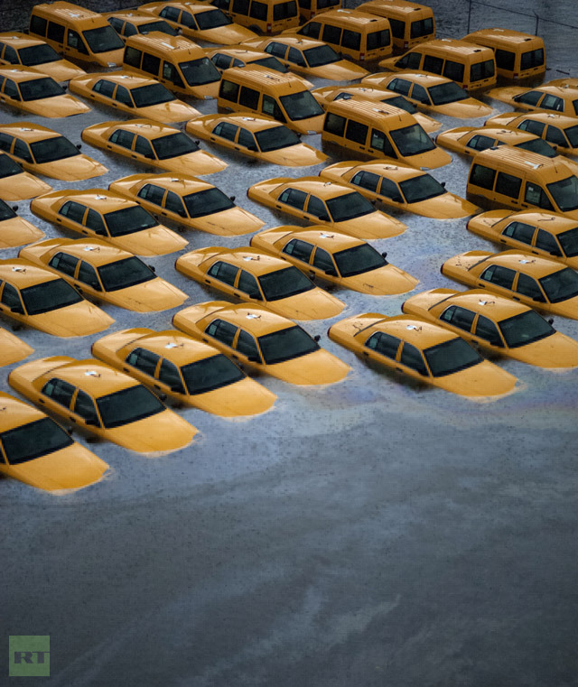 Photo of a fleet of taxis underwater