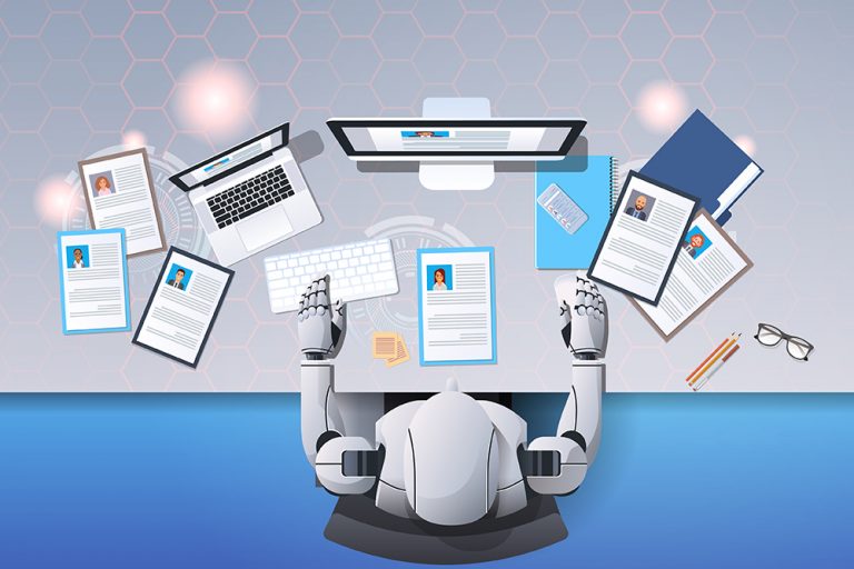 Illustration of a robot using personal computing devices