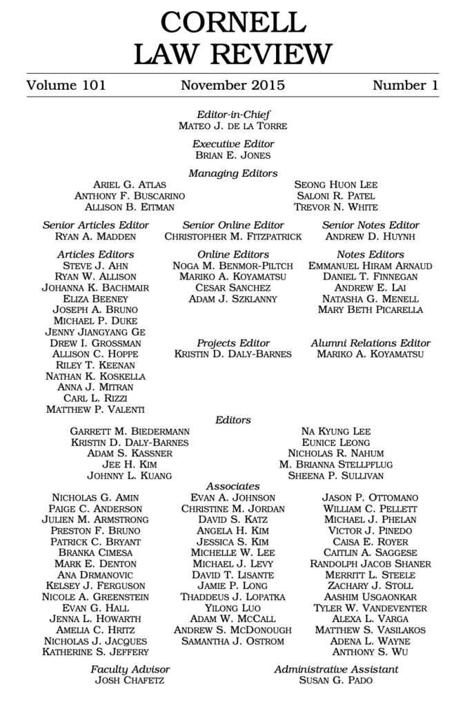 Cornell Law Review, Volume 101 Cornell Law Review